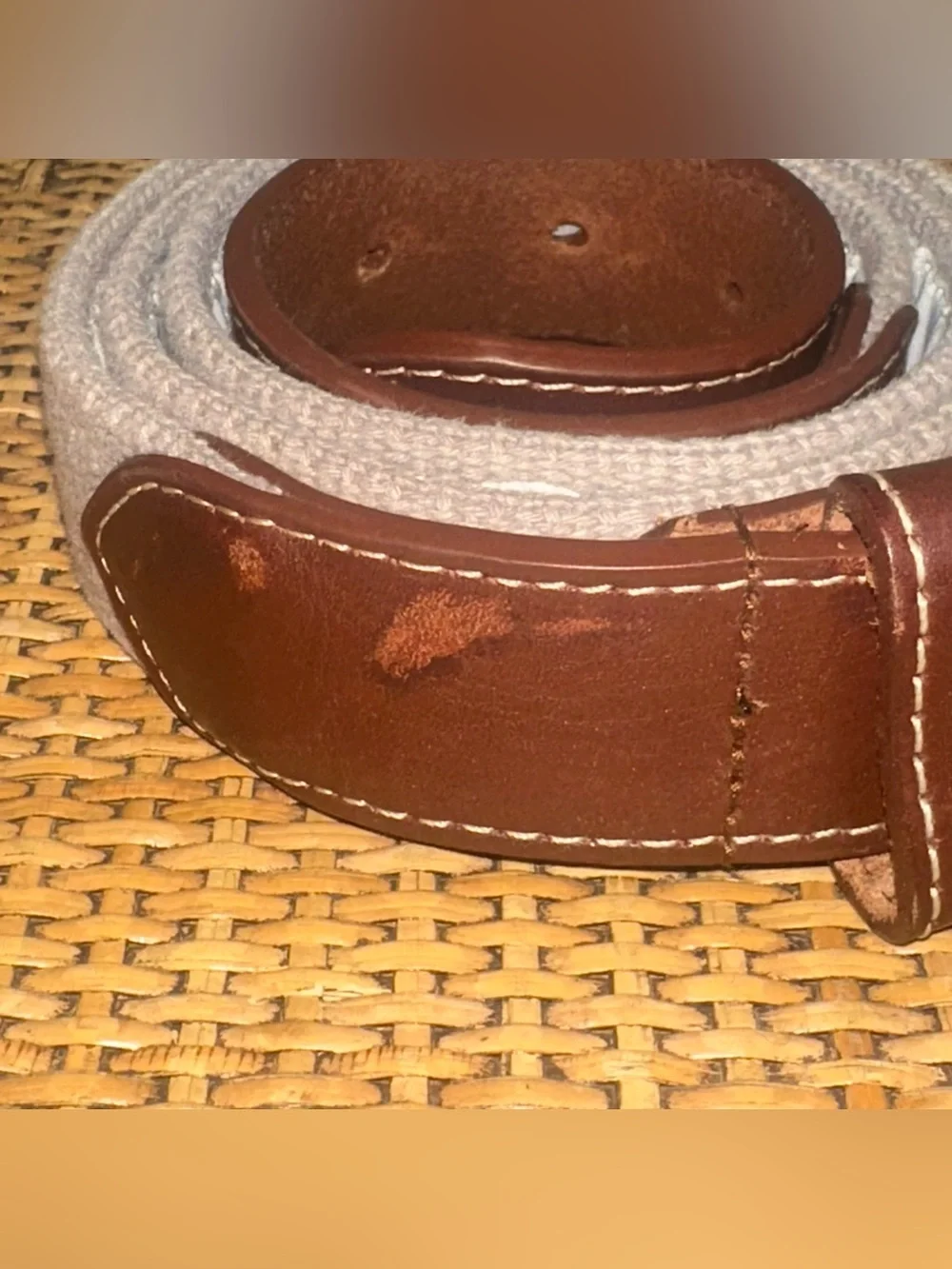 REEL POINT SHELTER ISLAND Embroidered Golf Belt Mens Size 38 Leather Preppy Tan